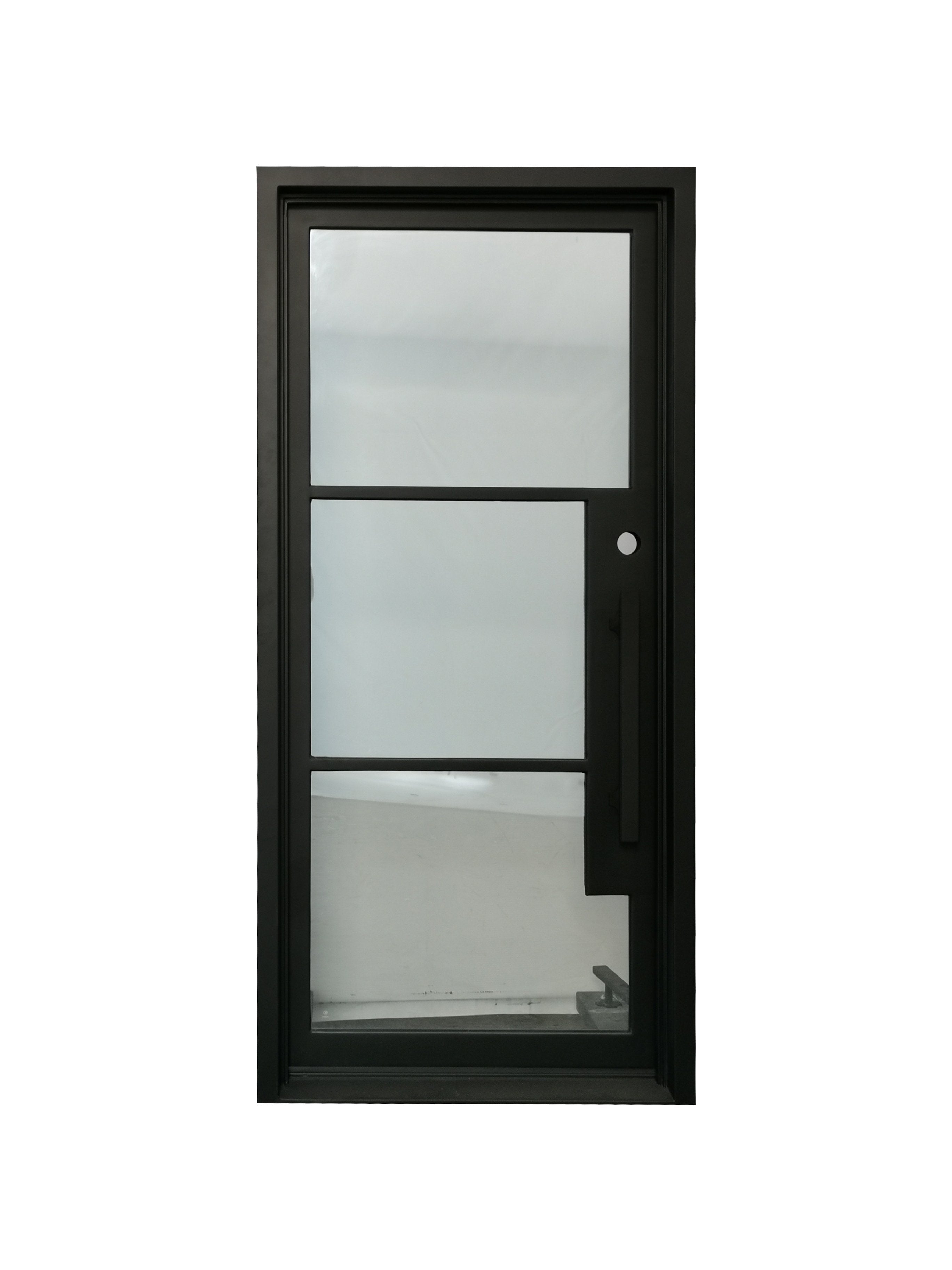 Hico Model Pre Hung Single Front Entry Wrought Iron Door With Low E Clear Glass Matte Black Finish