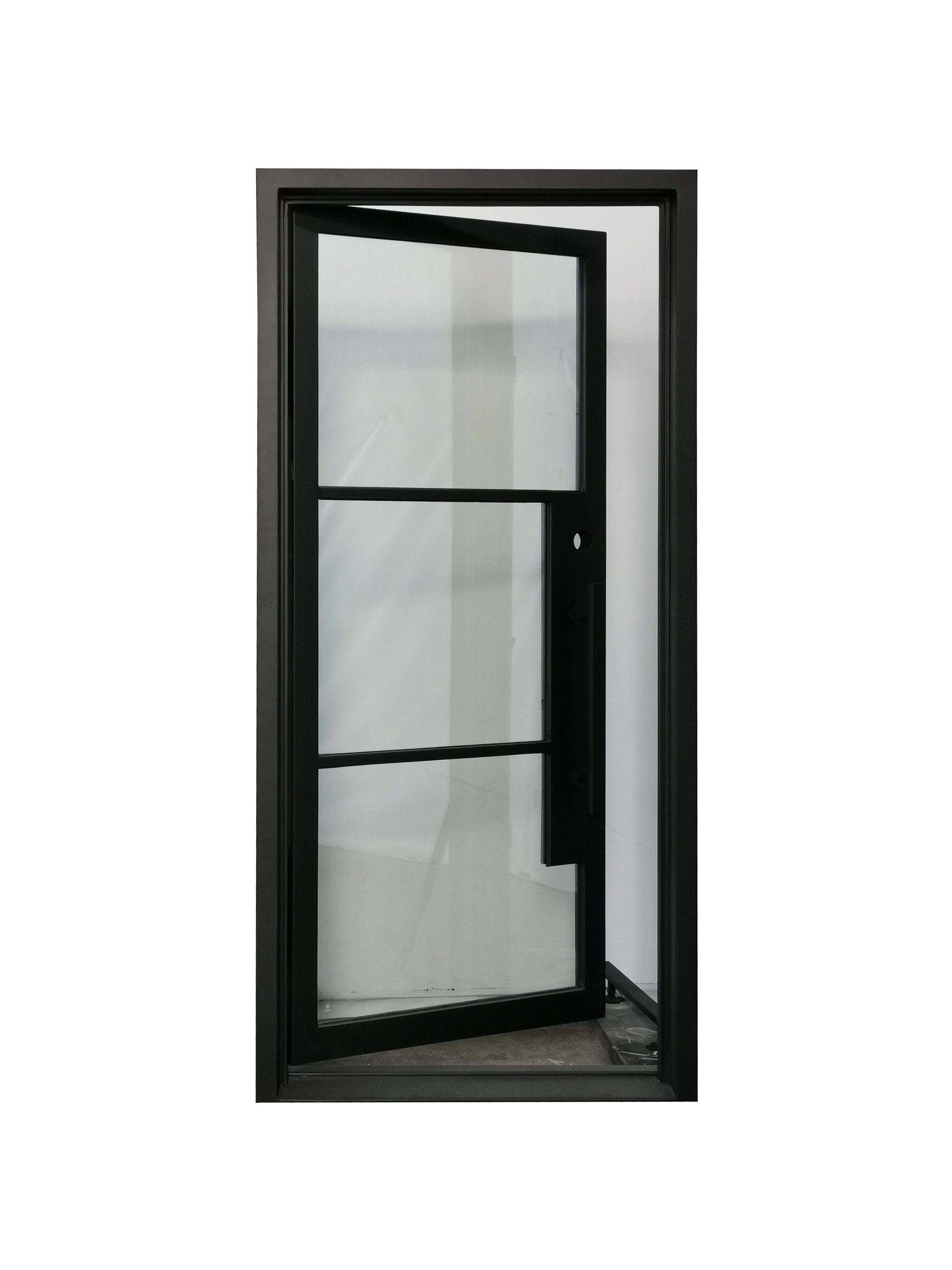 Hico Model Pre Hung Single Front Entry Wrought Iron Door With Low E Clear Glass Matte Black Finish