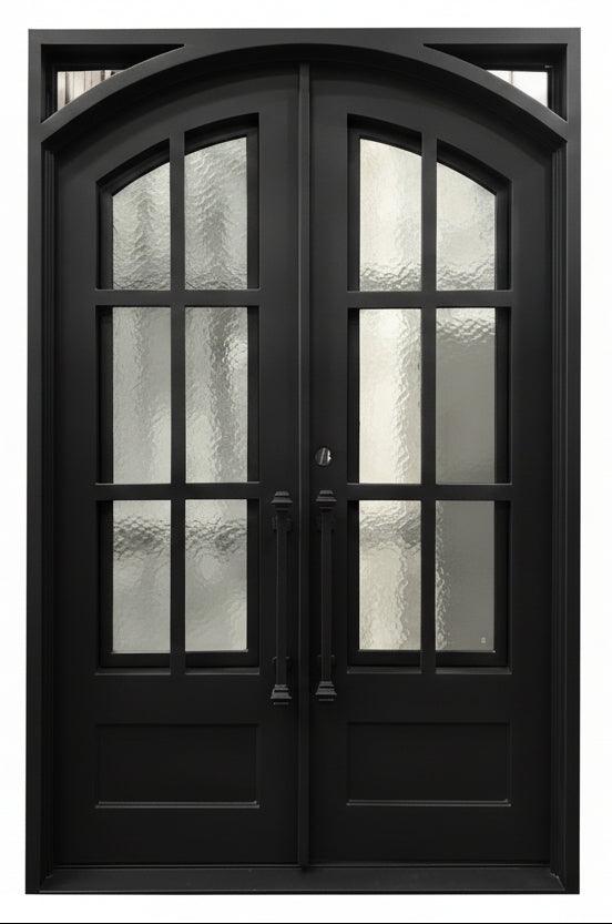 Cameroon Model Double Front Entry Iron Door With Tempered Aqua Lite Glass Dark Bronze Finish - AAWAIZ IMPORTS