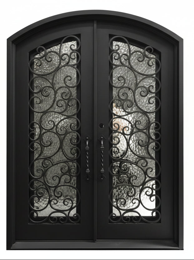 Cisco Model Double Front Entry Iron Door With Tempered Water Cube Glass Dark Bronze Finish - AAWAIZ IMPORTS