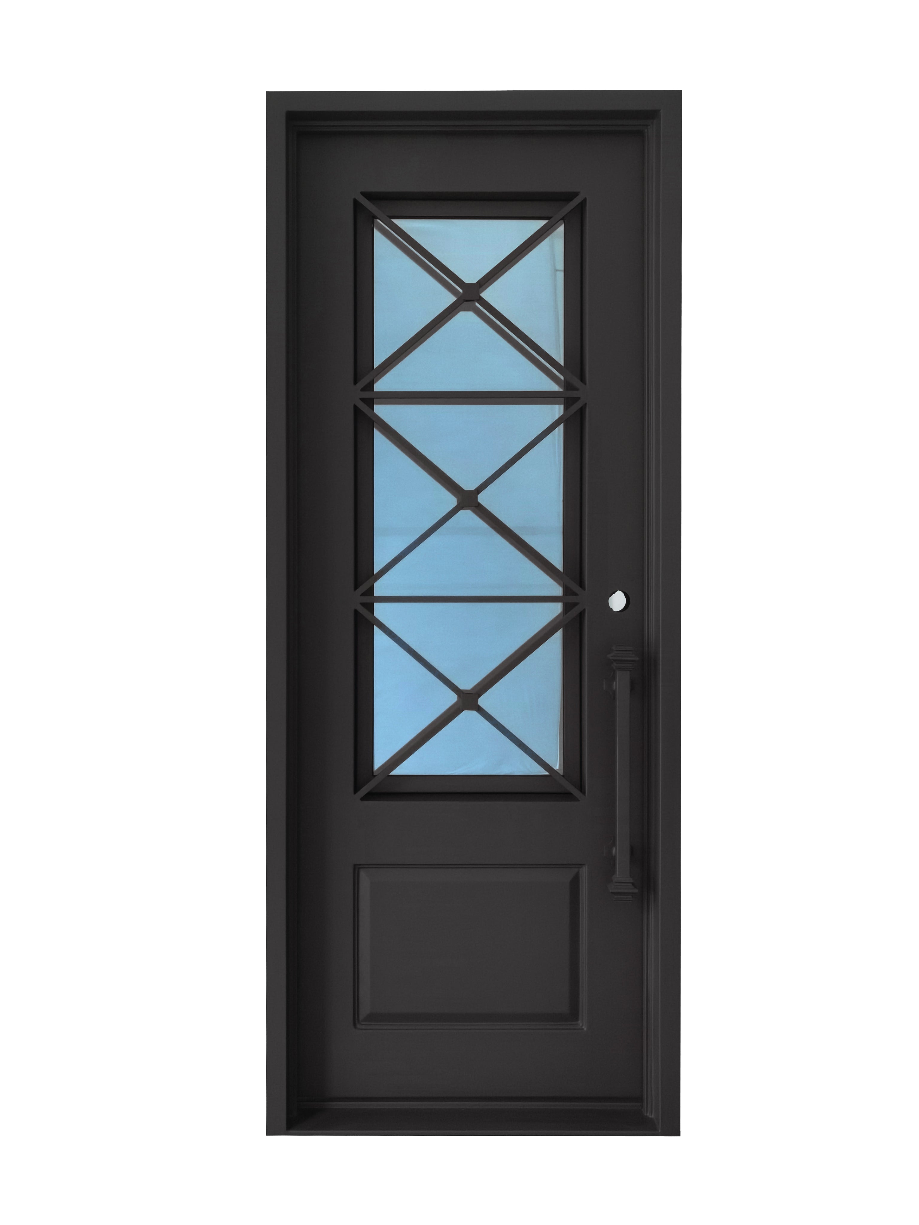 Rockport Model Pre Hung Single Front Entry Wrought Iron Door With Refl