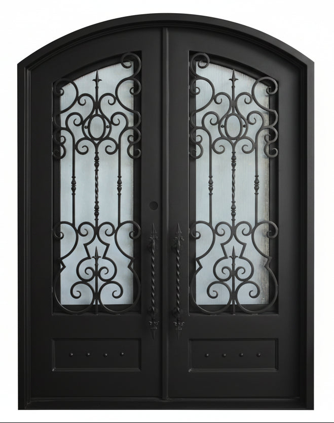 Addison Model Double Front Entry Iron Door With Tempered Rain Glass Dark Bronze Finish - AAWAIZ IMPORTS