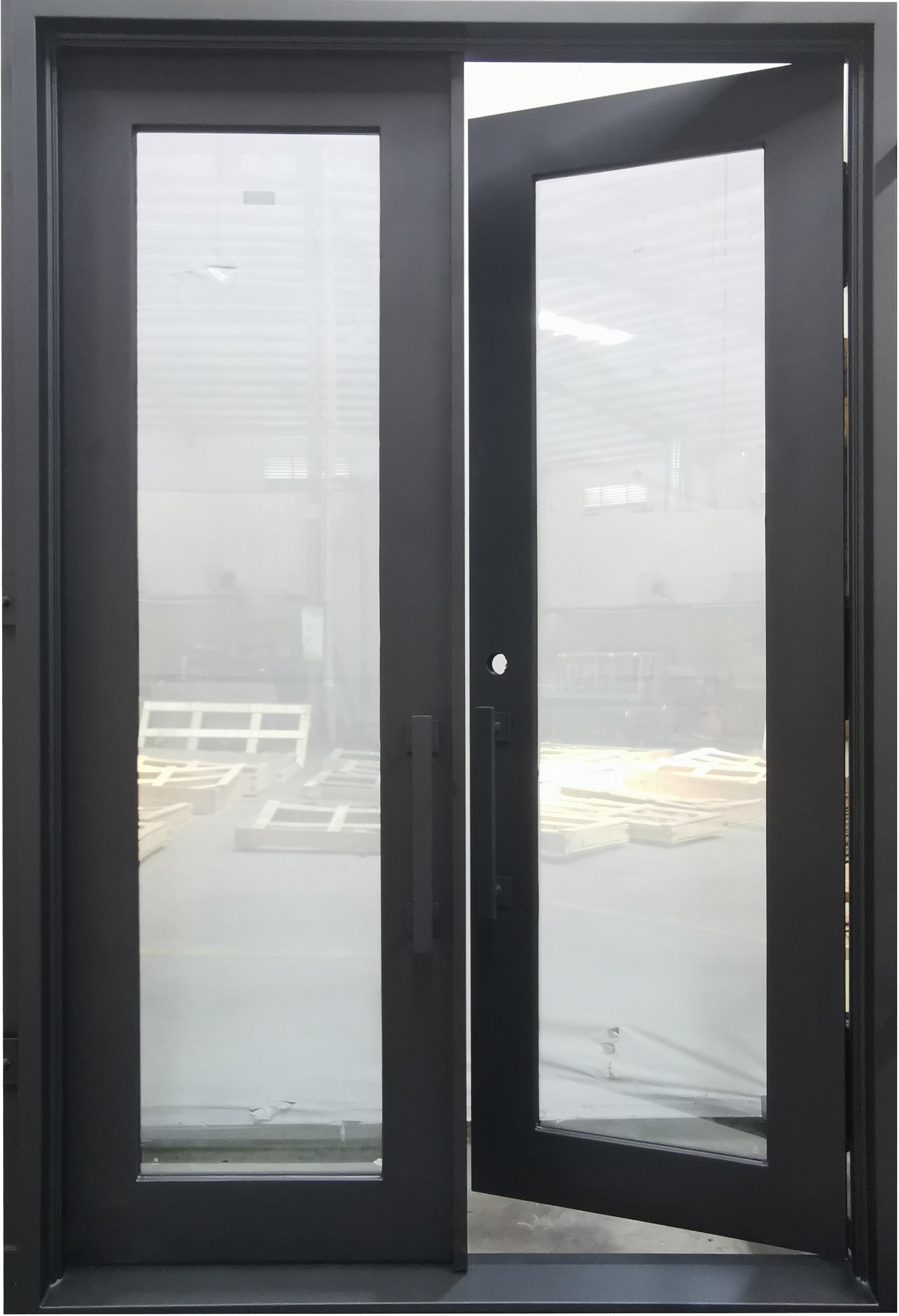 Acton Model Double Front Entry Iron Door With Tempered Clear Low E Glass Matt Black Finish