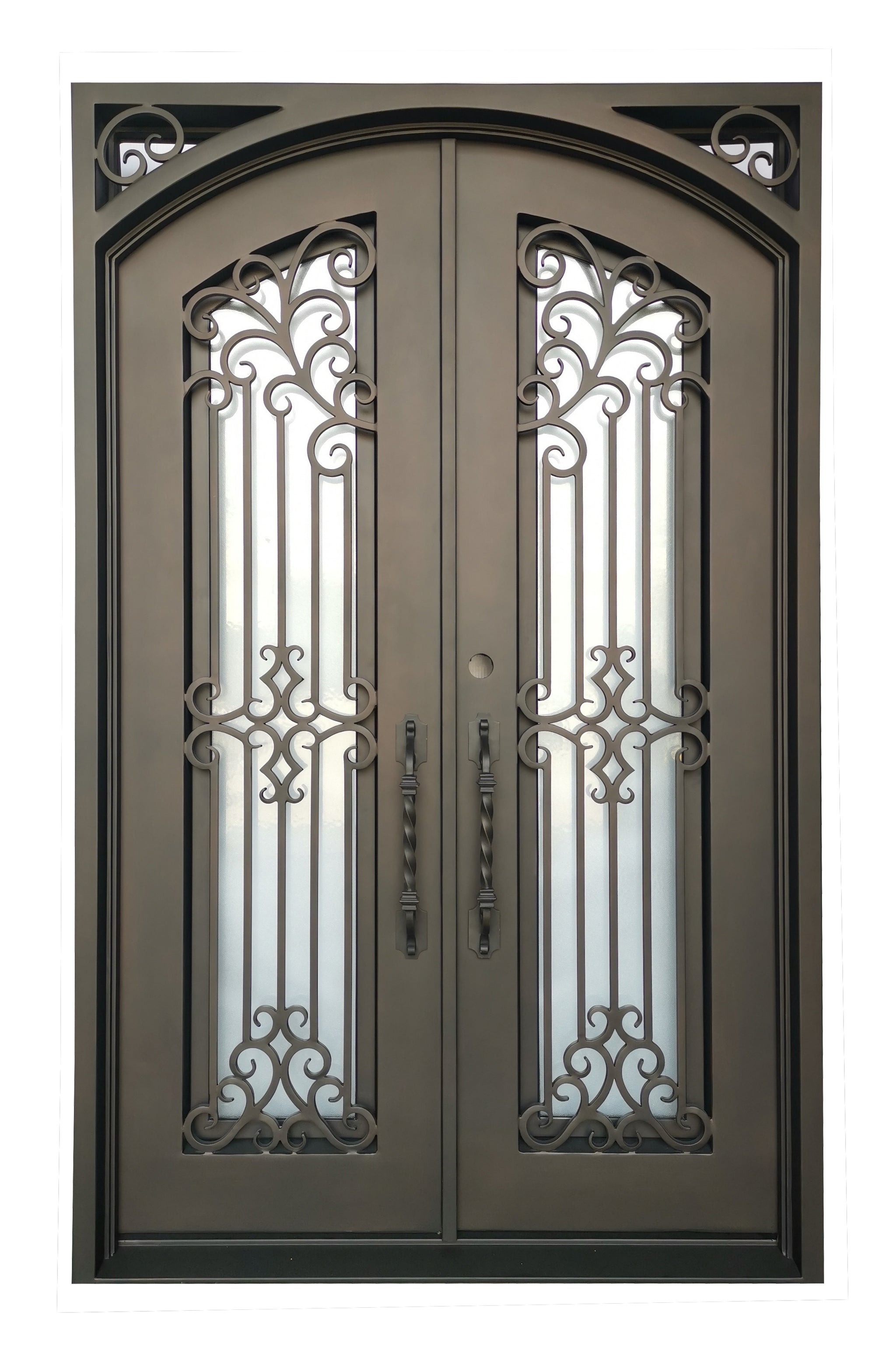 Hidalgo Model Double Front Entry Iron Door With Tempered Aqua Lite Gla