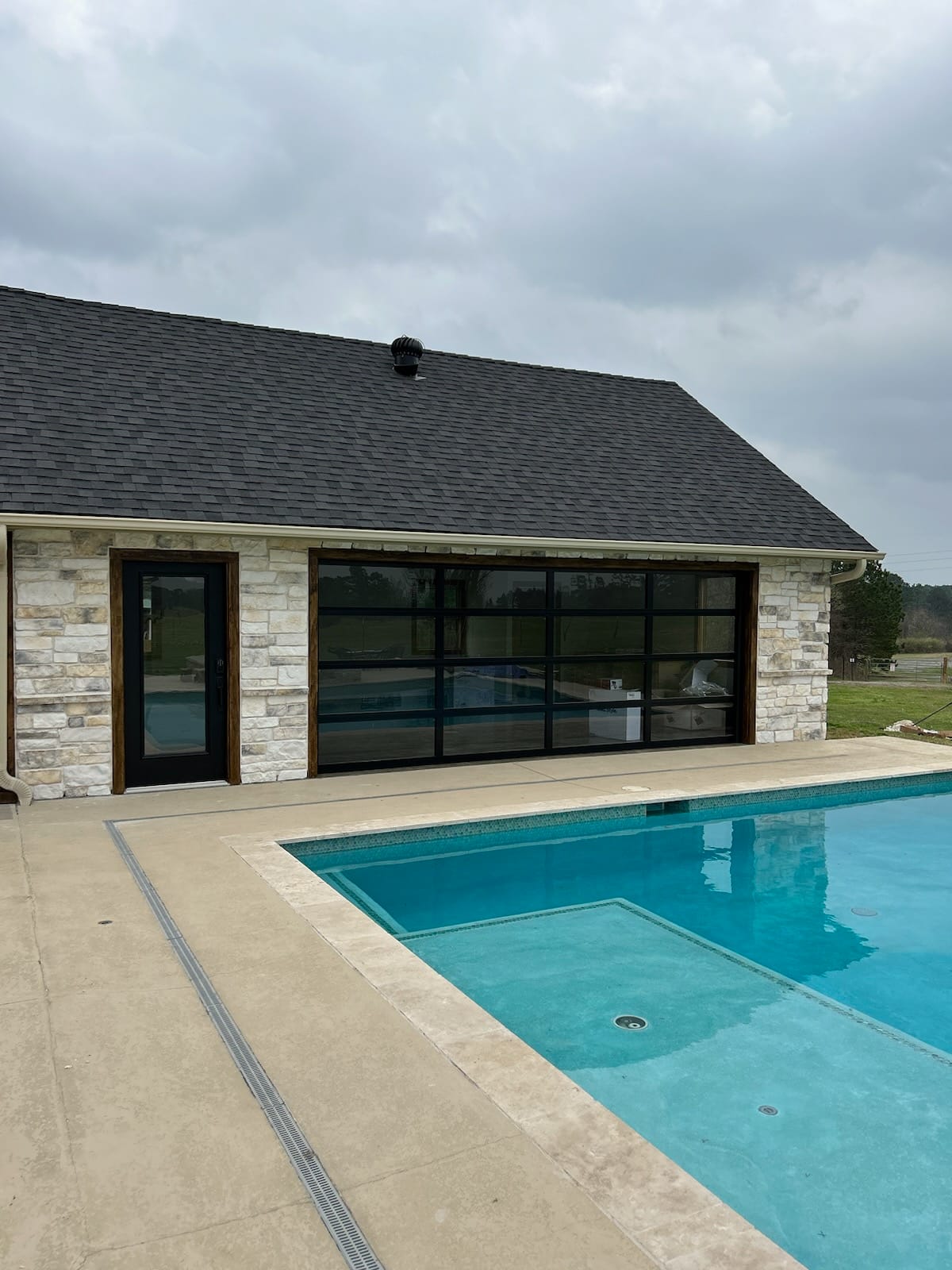 18 FT Wide By 7 FT Tall Full View Garage Door Matt Black Finish With Clear Glass