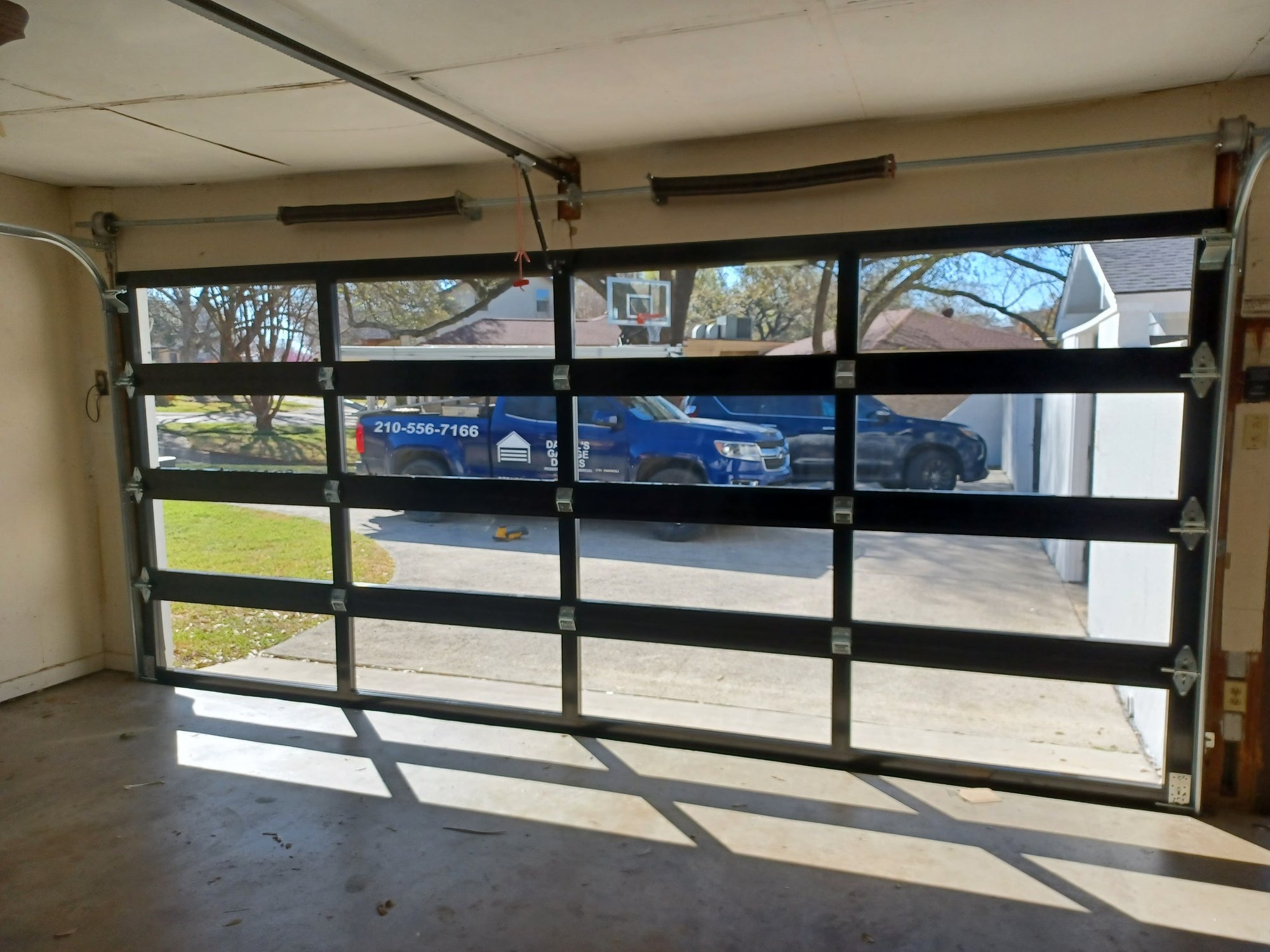 16 FT Wide By 7 FT Tall Full View Garage Door Matt Black Finish With C