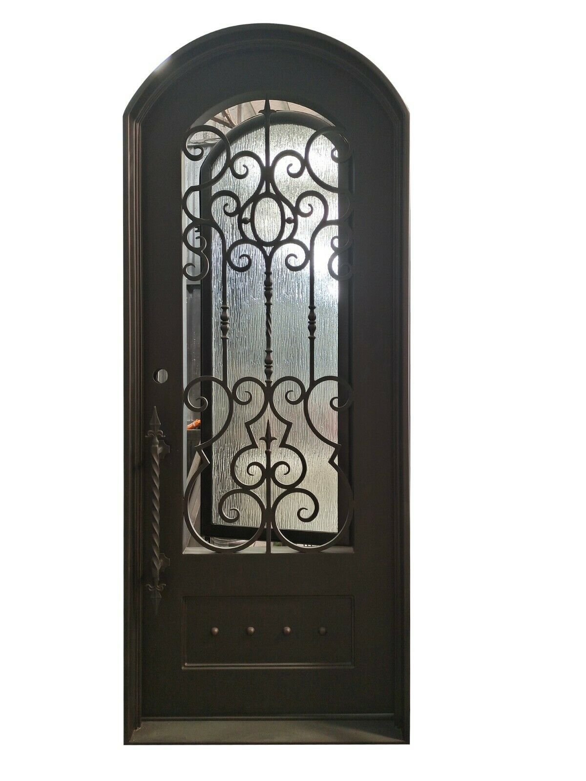 Addison Model Pre Hung Single Front Entry Wrought Iron Door With Rain Glass